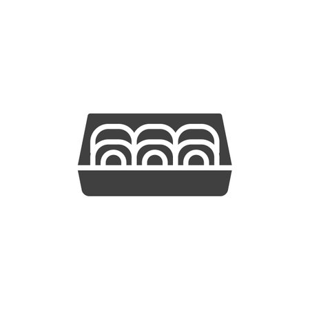 Sushi roll box vector icon. filled flat sign for mobile concept and web design. Takeout sushi roll glyph icon. Symbol, logo illustration. Vector graphicsのイラスト素材