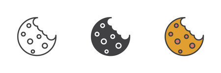 Biscuit sweets different style icon set. Line, glyph and filled outline colorful version, outline and filled vector sign. Cracker symbol, logo illustration. Vector graphicsのイラスト素材