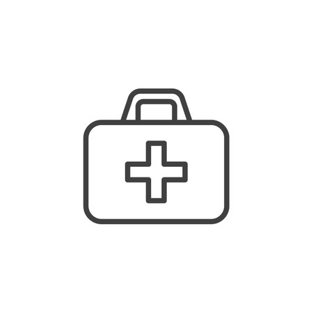 First Aid Kit line icon. linear style sign for mobile concept and web design. Medical bag outline vector icon. Symbol, logo illustration. Vector graphicsのイラスト素材