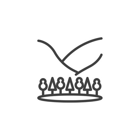 Nature landscape line icon. linear style sign for mobile concept and web design. Mountains hill and forest trees outline vector icon. Symbol, logo illustration. Vector graphicsのイラスト素材