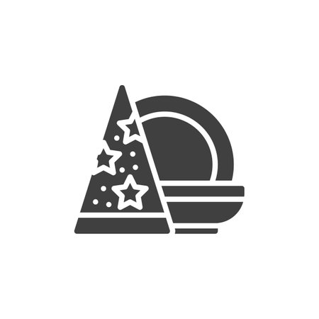 Party hat and plate vector icon. filled flat sign for mobile concept and web design. Party tableware glyph icon. Symbol, logo illustration. Vector graphicsのイラスト素材