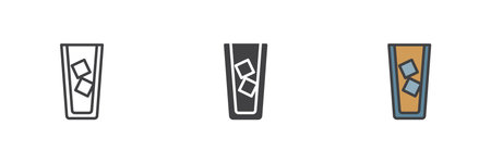 Iced coffee with ice cubes different style icon set. Line, glyph and filled outline colorful version, outline and filled vector sign. Symbol, logo illustration. Vector graphicsのイラスト素材