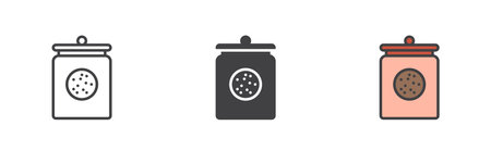 Cookies jar different style icon set. Line, glyph and filled outline colorful version, outline and filled vector sign. Symbol, logo illustration. Vector graphicsのイラスト素材