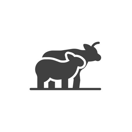 Cow and sheep vector icon. filled flat sign for mobile concept and web design. Farm animals glyph icon. Livestock symbol, logo illustration. Vector graphicsのイラスト素材