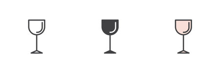 Wine glass different style icon set. Line, glyph and filled outline colorful version, outline and filled vector sign. Symbol, logo illustration. Vector graphicsのイラスト素材
