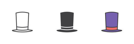 Top hat different style icon set. Line, glyph and filled outline colorful version, outline and filled vector sign. Symbol, logo illustration. Vector graphicsのイラスト素材