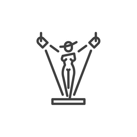 Fashion Show line icon. linear style sign for mobile concept and web design. Fashion model and Spotlights outline vector icon. Symbol, logo illustration. Vector graphicsのイラスト素材