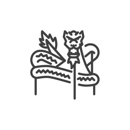 Chinese dragon dance line icon. linear style sign for mobile concept and web design. Chinese New Year Dragon outline vector icon. Symbol, logo illustration. Vector graphicsのイラスト素材