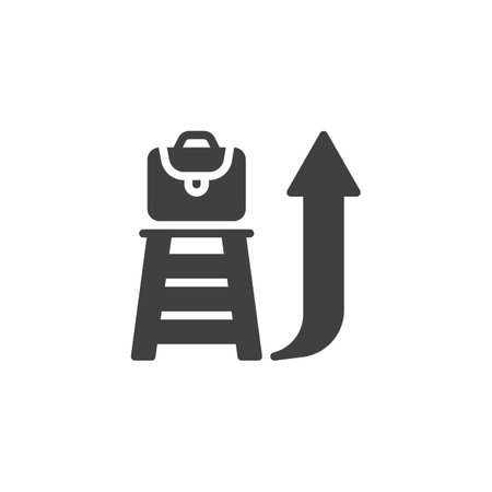 Staircase with briefcase and arrow vector icon. filled flat sign for mobile concept and web design. Career advancement glyph icon. Symbol, logo illustration. Vector graphicsのイラスト素材