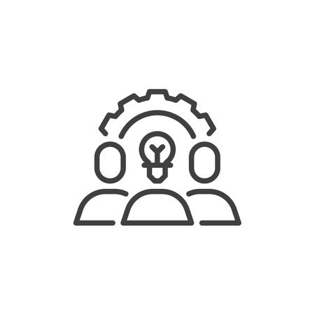Creative Teamwork line icon. linear style sign for mobile concept and web design. People with gear...