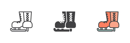 Ice skates different style icon set. Line, glyph and filled outline colorful version, outline and filled vector sign. Symbol, logo illustration. Vector graphicsのイラスト素材