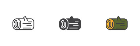 Wooden log different style icon set. Line, glyph and filled outline colorful version, outline and filled vector sign. Symbol, logo illustration. Vector graphicsのイラスト素材
