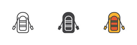 Inflatable boat different style icon set. Line, glyph and filled outline colorful version, outline and filled vector sign. Symbol, logo illustration. Vector graphicsのイラスト素材
