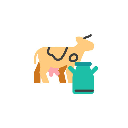 Dairy Cow and Milk Can flat icon, vector sign, colorful pictogram isolated on white. Symbol, logo illustration. Flat style designのイラスト素材