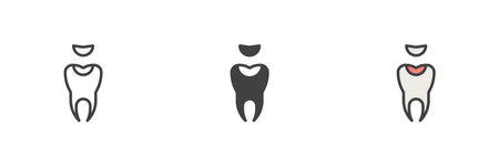 Dental fillings different style icon set. Line, glyph and filled outline colorful version, outline and filled vector sign. Dental treatment symbol, logo illustration. Vector graphicsのイラスト素材