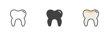 Dental, tooth different style icon set. Line, glyph and filled outline colorful version, outline and filled vector sign. Stomatology symbol, logo illustration. Vector graphicsのイラスト素材