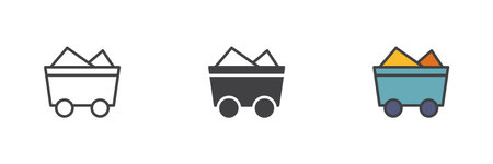 Construction wheelbarrow different style icon set. Line, glyph and filled outline colorful version, outline and filled vector sign. Trolley symbol, logo illustration. Vector graphicsのイラスト素材