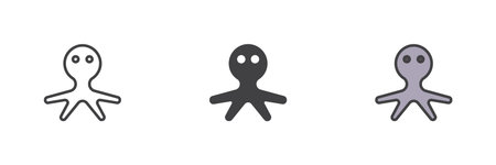 Octopus different style icon set. Line, glyph and filled outline colorful version, outline and...
