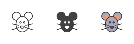 Mouse head different style icon set. Line, glyph and filled outline colorful version, outline and filled vector sign. Symbol, logo illustration. Vector graphicsのイラスト素材