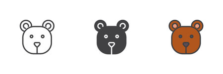 Bear head different style icon set. Line, glyph and filled outline colorful version, outline and filled vector sign. Symbol, logo illustration. Vector graphicsのイラスト素材