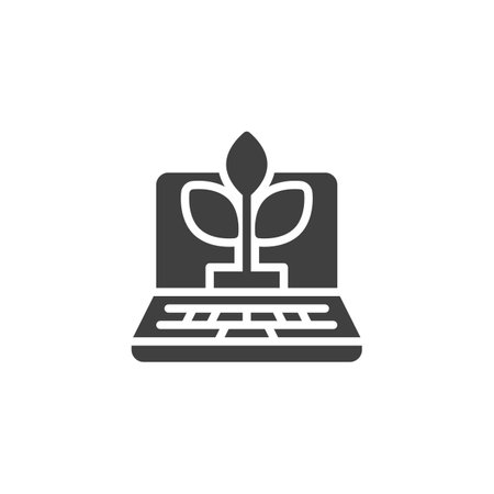 Plant growing from a laptop vector icon. filled flat sign for mobile concept and web design. Organic Traffic glyph icon. Symbol, logo illustration. Vector graphicsのイラスト素材