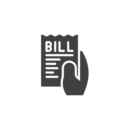 Hand holding a bill vector icon. filled flat sign for mobile concept and web design. Payment management glyph icon. Symbol, logo illustration. Vector graphicsのイラスト素材