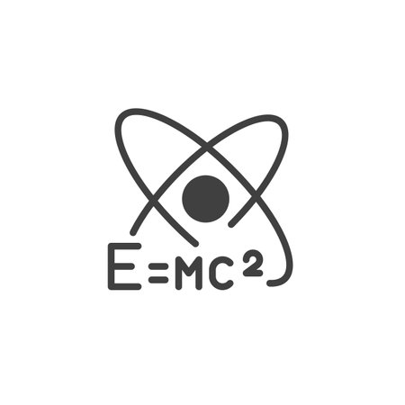 Mass-energy equivalence vector icon. filled flat sign for mobile concept and web design. E mc2 glyph icon. Physics symbol, logo illustration. Vector graphicsのイラスト素材