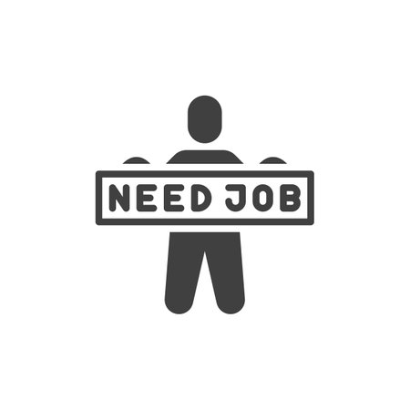 Person holding a Need Job sign vector icon. filled flat sign for mobile concept and web design. Unemployment glyph icon. Symbol, logo illustration. Vector graphicsのイラスト素材