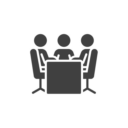 People sitting around a conference table vector icon. filled flat sign for mobile concept and web design. Corporate Meeting glyph icon. Symbol, logo illustration. Vector graphicsのイラスト素材