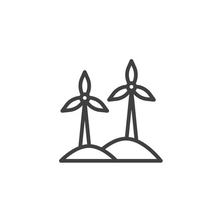 Wind Turbine line icon. linear style sign for mobile concept and web design. Wind turbine on a hill outline vector icon. Renewable wind energy symbol, logo illustration. Vector graphicsのイラスト素材