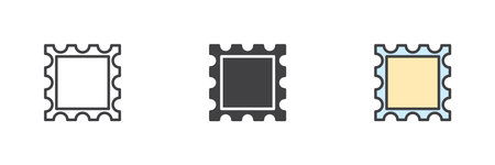 Postage stamp frame different style icon set. Line, glyph and filled outline colorful version, outline and filled vector sign. Symbol, logo illustration. Vector graphicsのイラスト素材