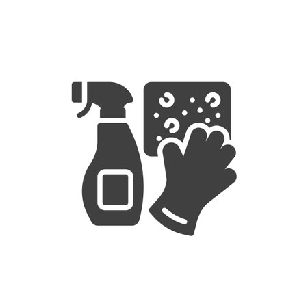 Spray bottle, sponge, and cleaning gloves vector icon. filled flat sign for mobile concept and web design. Cleaning Supplies glyph icon. Symbol, logo illustration. Vector graphicsのイラスト素材