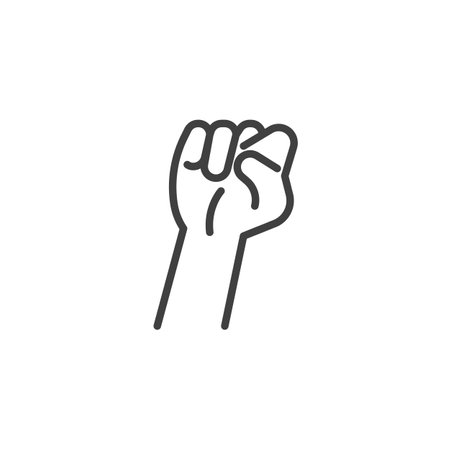 Fist Raised line icon. Linear style sign for mobile concept and web design. Hand with a raised fist outline vector icon. Power or solidarity symbol, logo illustration. Vector graphicsのイラスト素材