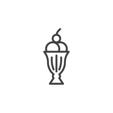 Ice cream sundae line icon. Linear style sign for mobile concept and web design. Ice cream sundae with toppings outline vector icon. Sweet dessert symbol, logo illustration. Vector graphicsのイラスト素材
