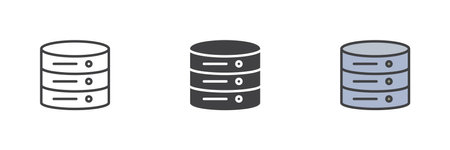 Data center different style icon set. Line, glyph and filled outline colorful version, Database...