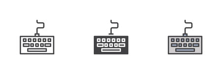 Computer keyboard different style icon set. Line, glyph and filled outline colorful version, outline and filled vector sign. Symbol, logo illustration. Vector graphicsのイラスト素材