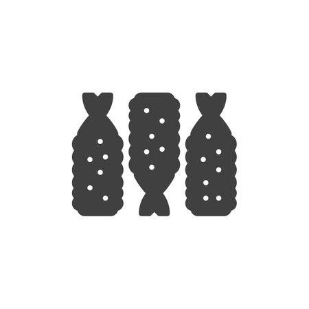 Tempura shrimp vector icon. filled flat sign for mobile concept and web design. Tempura glyph icon. Japanese fast food symbol, logo illustration. Vector graphicsのイラスト素材