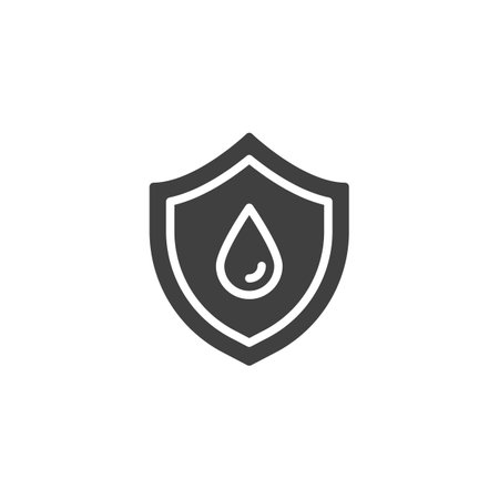 Shield with water droplet vector icon. filled flat sign for mobile concept and web design. Waterproof Shield glyph icon. Protection against water symbol, logo illustration. Vector graphicsのイラスト素材