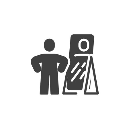 Person looking in a mirror vector icon. filled flat sign for mobile concept and web design. Self Awareness glyph icon. Symbol, logo illustration. Vector graphicsのイラスト素材