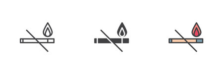 No smoking different style icon set. Line, glyph and filled outline colorful version, outline and filled vector sign. Symbol, logo illustration. Vector graphicsのイラスト素材