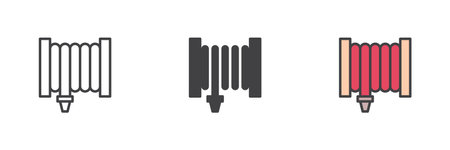 Fire hose reel different style icon set. Line, glyph and filled outline colorful version, outline and filled vector sign. Symbol, logo illustration. Vector graphicsのイラスト素材