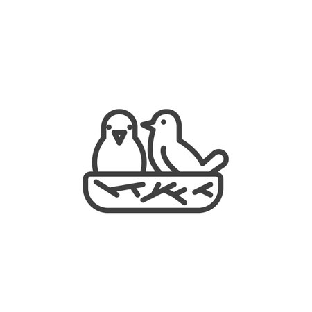 Love Birds Nest line icon. linear style sign for mobile concept and web design. A nest with two birds outline vector icon. Symbol, logo illustration. Vector graphicsのイラスト素材
