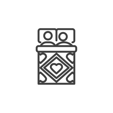 Couple Bed line icon. linear style sign for mobile concept and web design. Couple sleeping in bed outline vector icon. Symbol, logo illustration. Vector graphicsのイラスト素材