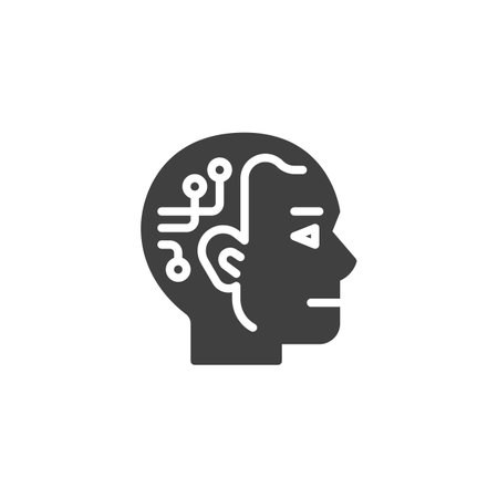 A human robot head vector icon. filled flat sign for mobile concept and web design. Humanoid Robot glyph icon. AI innovation symbol, logo illustration. Vector graphicsのイラスト素材