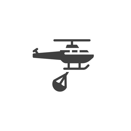 Firefighting helicopter vector icon. filled flat sign for mobile concept and web design. Rescue Helicopter glyph icon. Symbol, logo illustration. Vector graphicsのイラスト素材