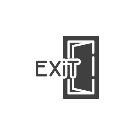 Exit door vector icon. filled flat sign for mobile concept and web design. Emergency Exit glyph icon. Safety and evacuation symbol, logo illustration. Vector graphicsのイラスト素材