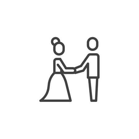 Wedding Couple line icon. linear style sign for mobile concept and web design. Bride and Groom holding hands outline vector icon. Symbol, logo illustration. Vector graphicsのイラスト素材