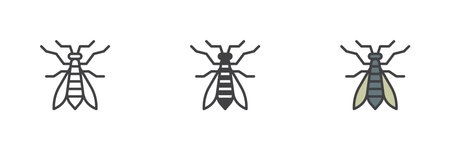 Fly insect different style icon set. Line, glyph and filled outline colorful version, outline and filled vector sign. Symbol, logo illustration. Vector graphicsのイラスト素材