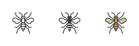 Wasp insect different style icon set. Line, glyph and filled outline colorful version, outline and filled vector sign. Symbol, logo illustration. Vector graphicsのイラスト素材