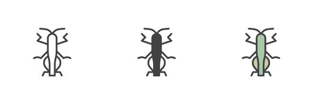Grasshopper insect different style icon set. Line, glyph and filled outline colorful version, outline and filled vector sign. Locust symbol, logo illustration. Vector graphicsのイラスト素材